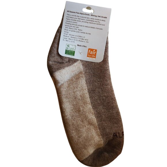 ALPACA HIGH GRADE ANKLE SOCKS FROM PERU UNISEX HEATHER BROWN TAN NWT - Picture 3 of 4